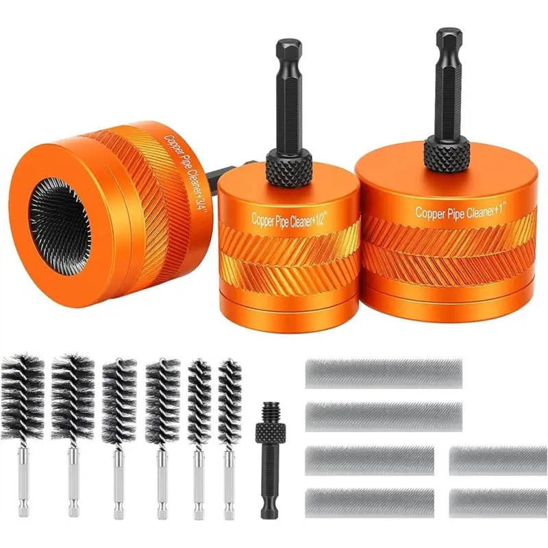 

FYBL-Copper Pipe Cleaning Brush Set 1/2" 3/4" 1" External Metal Iron& Aluminum Pipes With 1/4 Hex Shank