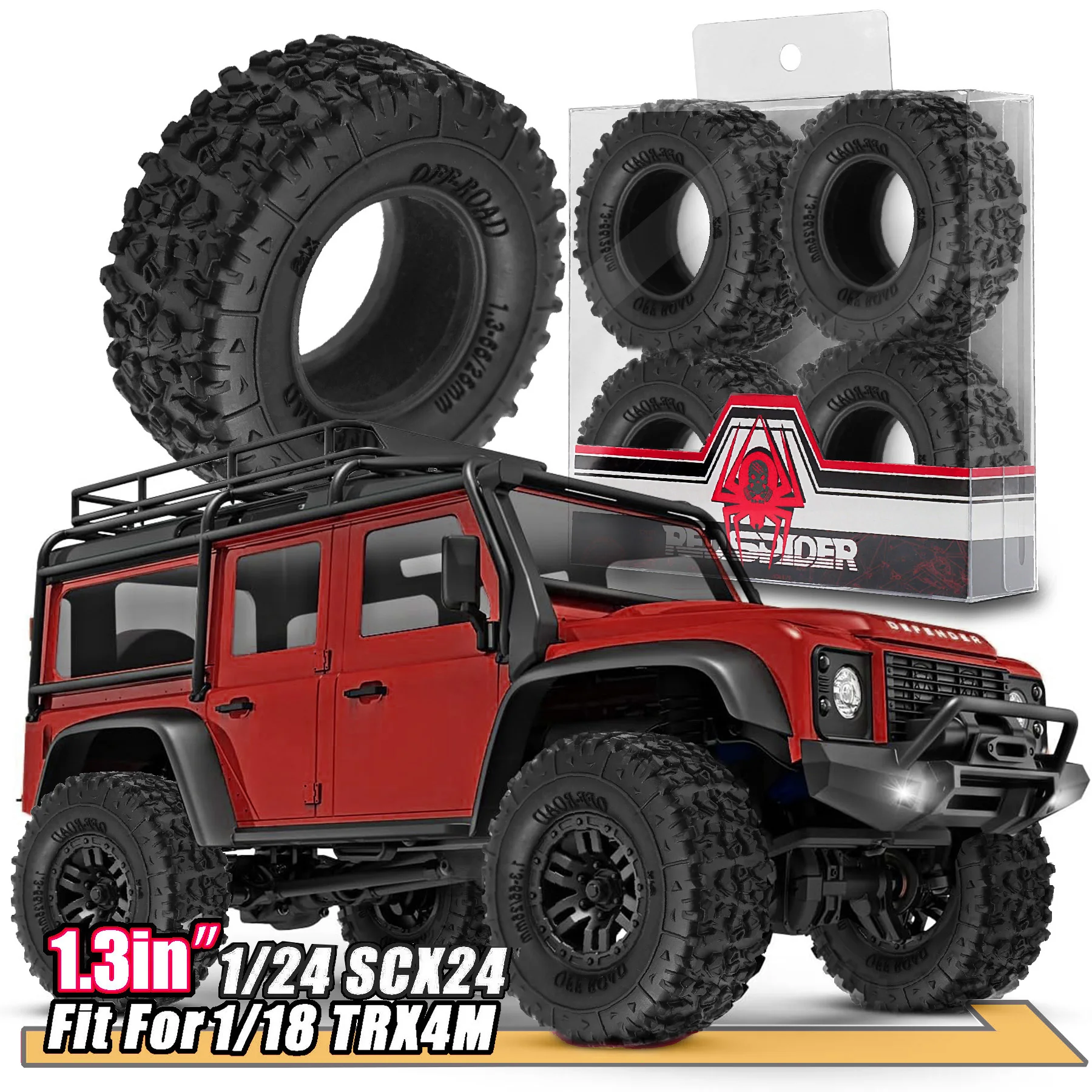 

4 PCS 1.3" Soft Rubber Track Tires for 1/18 1/24 RC Crawler Cars - Compatible with TRX4M, SCX24, FCX18, FCX24, AX24