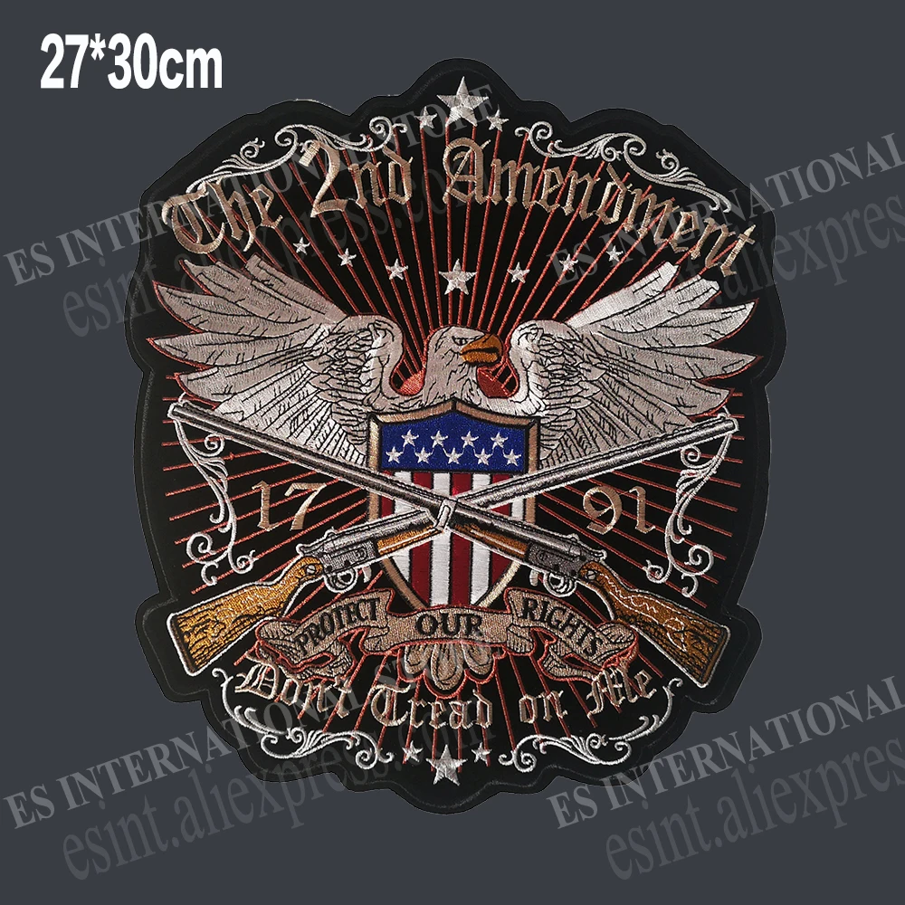 Double Guns Embroidery Patches USA Eagle America PROTECT OUR RIGHTS for Jacket back vest Motorcycle Club Biker Size 27*30cm