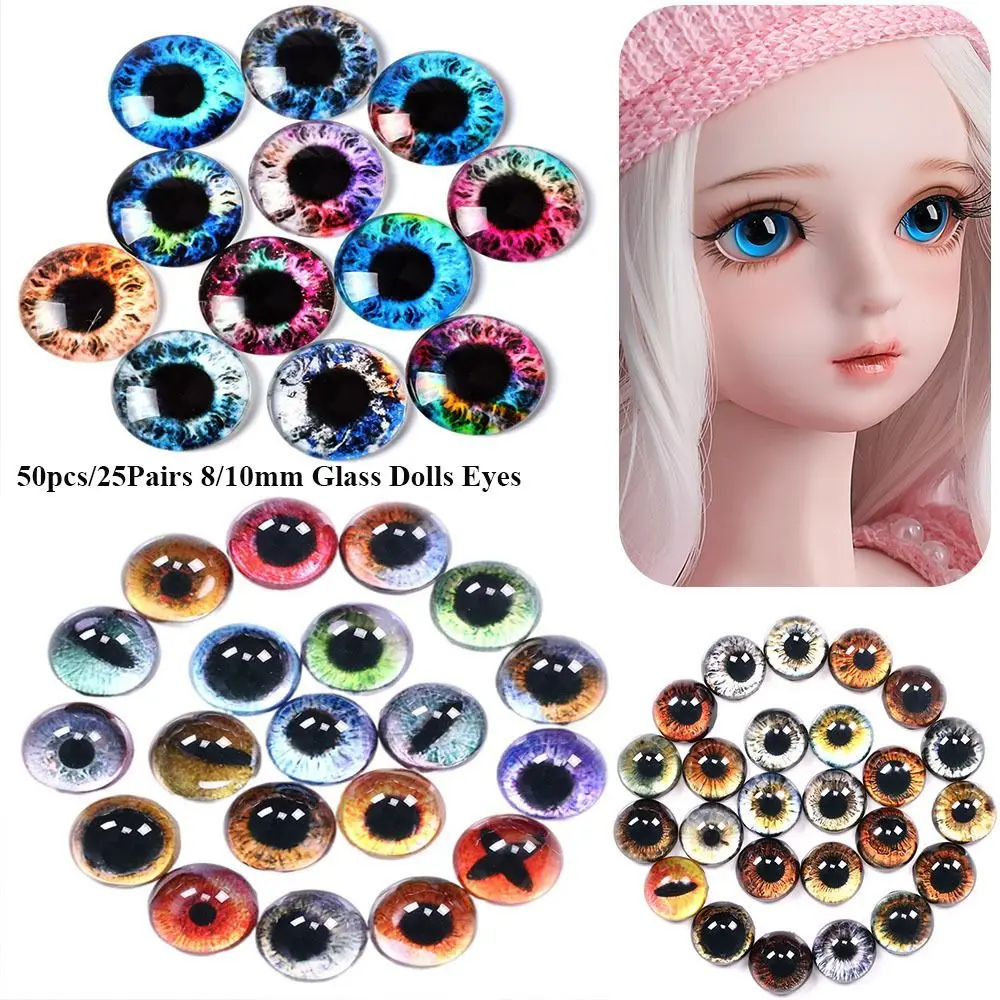 25Pairs 8/10mm Glass Dolls Eyes DIY Crafts Eyeballs for Children Toys Dinosaur Animal Cat Eyes Time Gem Accessories