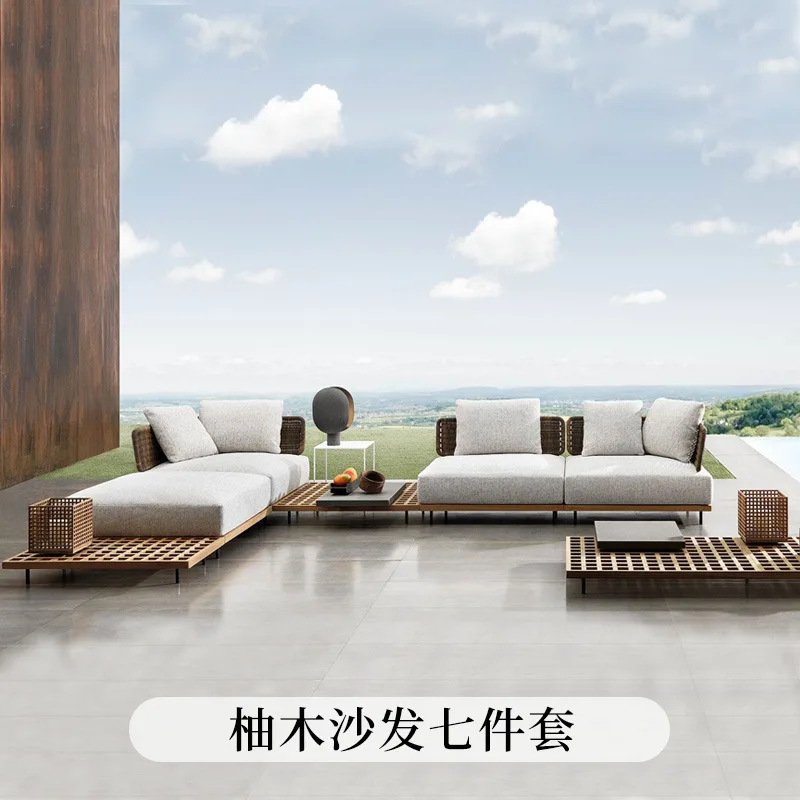 Nordic Outdoor Sofa Massivholz Rattan Möbel Hotel Outdoor Balkon