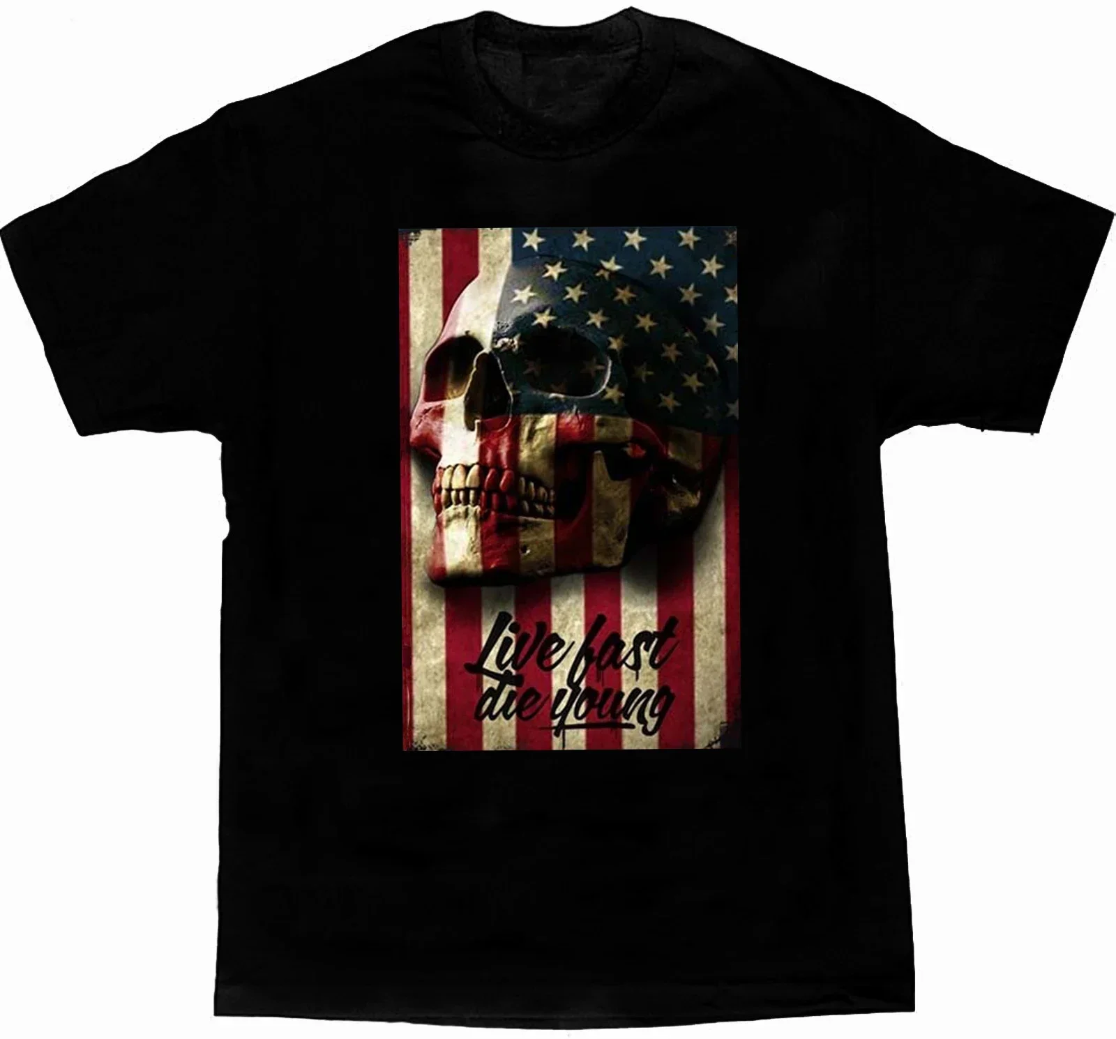 

Live Fast Die Young. American Flag 3D Skull T-Shirt 100% Cotton O-Neck Summer Short Sleeve Casual Mens T-shirt Size S-3XL