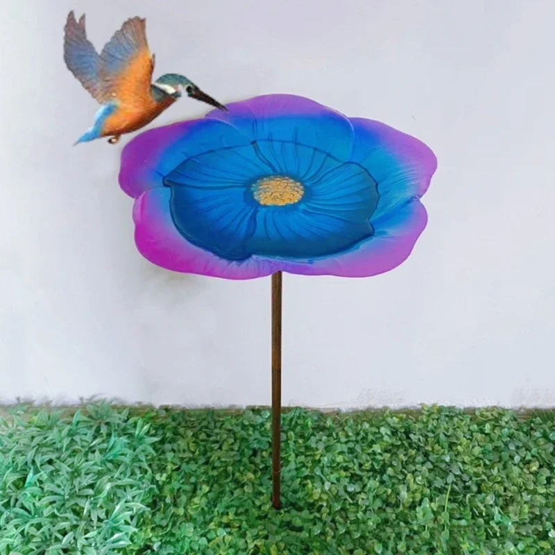 Elegant Flower Shaped Bird Birdbaths Bowl with Stake for Seed Water Sand Outdoor Bird Bath Feeder Stand Adds Aesthetic