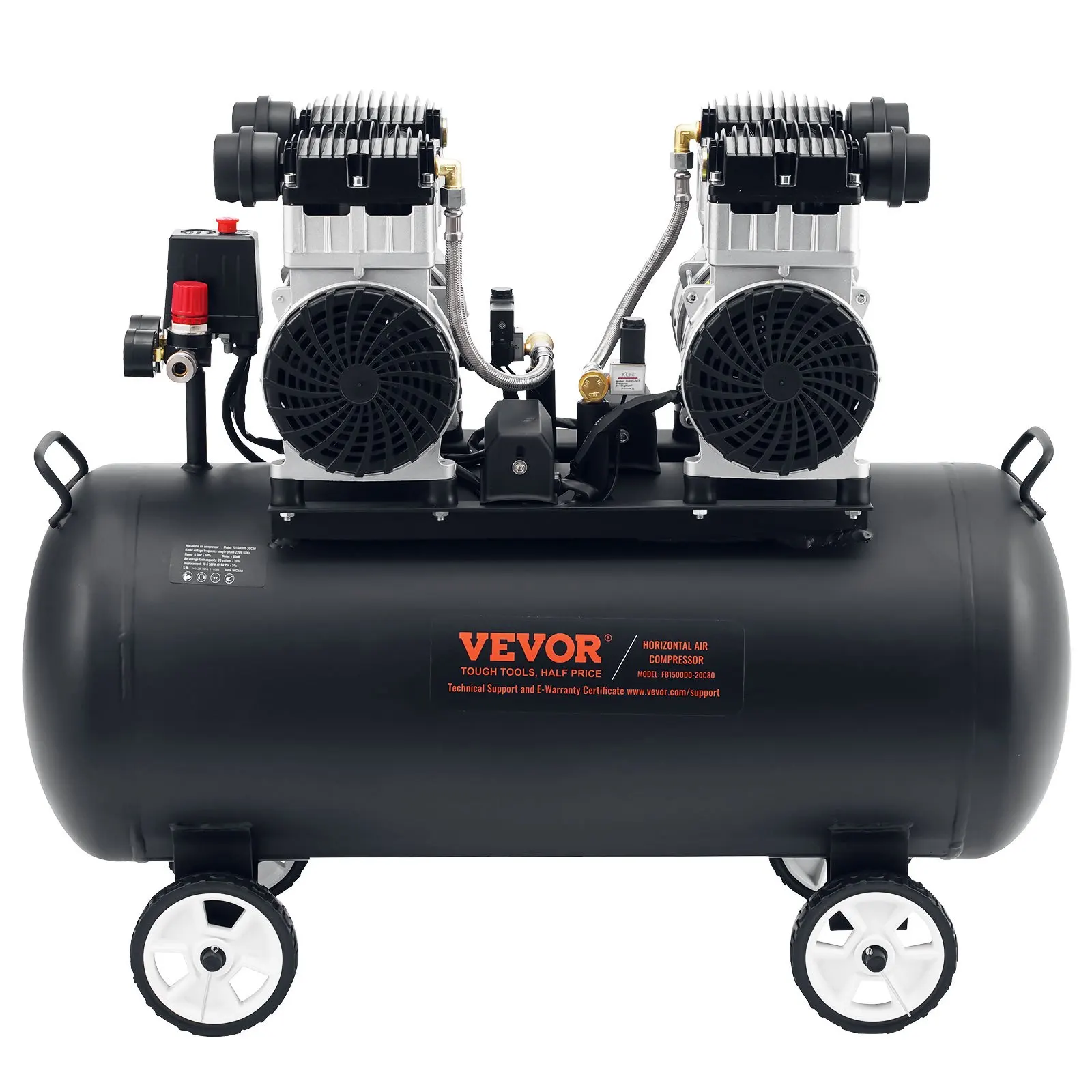 

Air Compressor, 20 Gallon Steel Tank, 4HP 10.6 CFM@90 PSI Oil Free Air Compressor & Max. 125PSI Pressure, 78dB Ultra Quiet