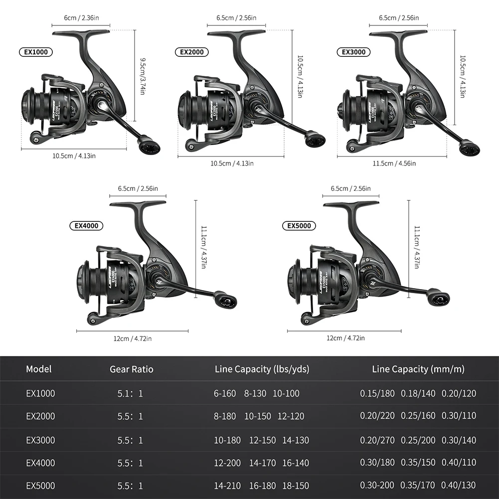 

EX Series Gapless Spinner Fishing Reels Gear Ratio 5.1:1/5.5:1 For Saltwate Fishing Tools Accessories New
