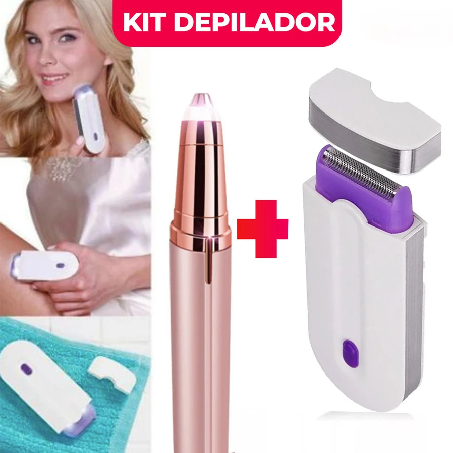 Kit Cuidados Femininos Lapis Para Sobrancelha Preciso e Depilador Recarregavel Sem Fio 2 em 1 Ideal para Viagem e Uso Diario