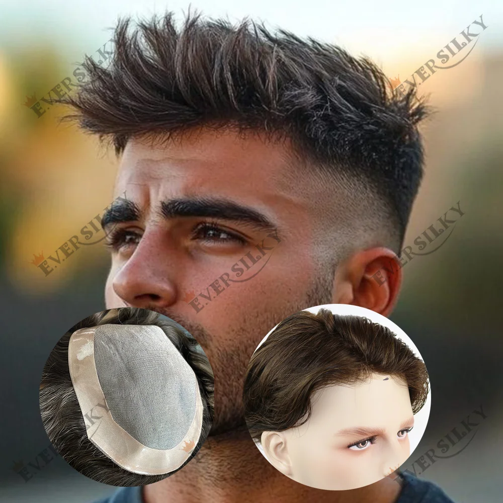 

Мужской европейский парик из натуральных волос темно-коричневого, светло-коричневого и черного оттенков # 1b # Два дышащих парика из сверхпрочного тонкого моноволокна NPU для замещения волос при облысении