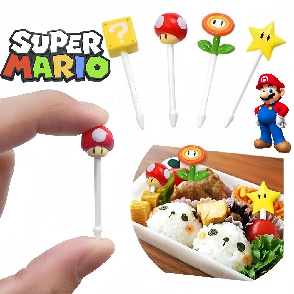 3 Set Super Mario Fruit Fork Mini Cartoon Child Snack Cake Dessert Food Pick Toothpick Bento Lunches Party Decor Food Pick Gift