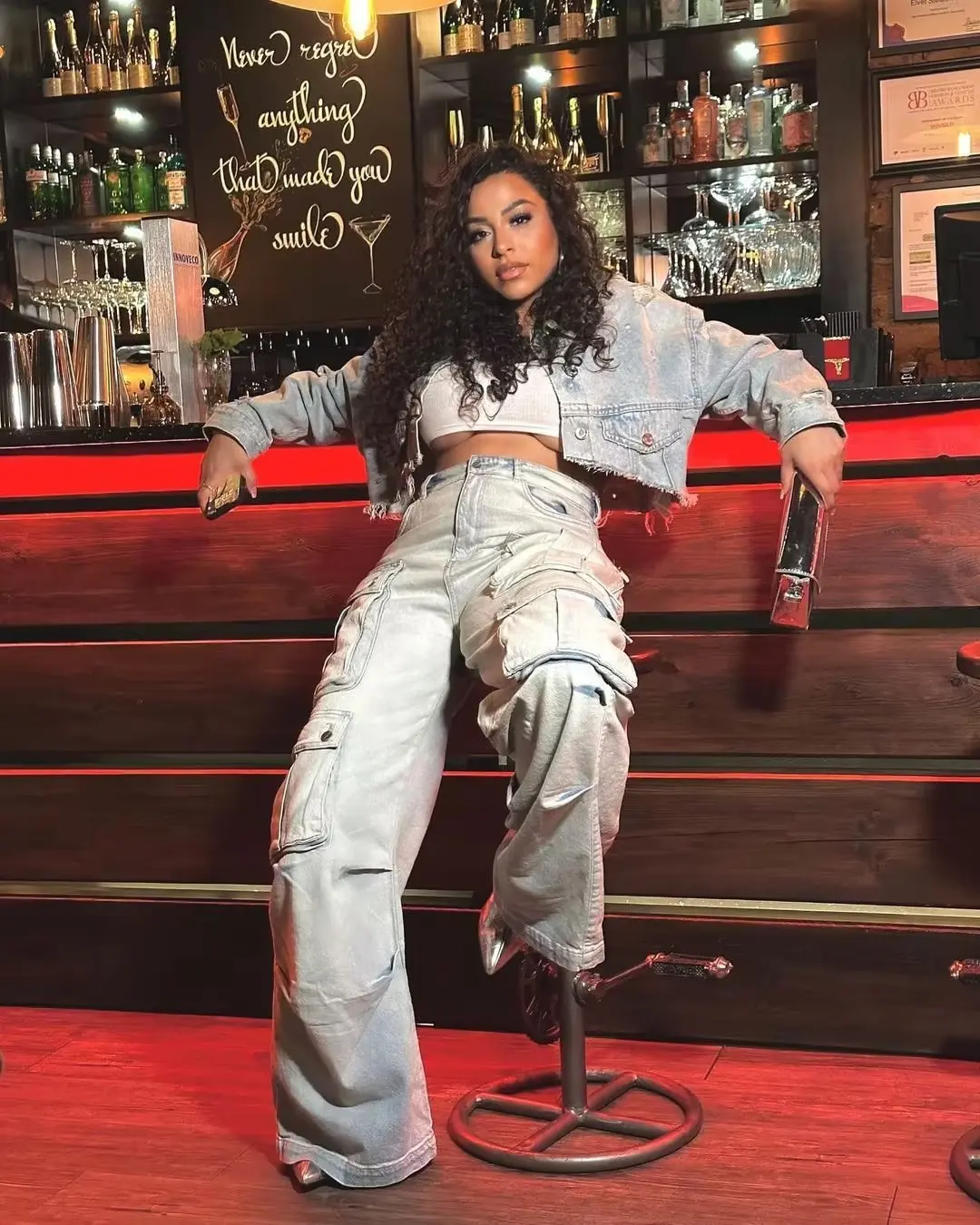 

Loose American Sle Wide Leg Jeans Workwear Multi ket Floor Length Light Blue Straight Cut Trousers for Young Women