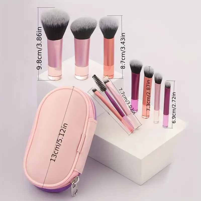 8-Piece Mini Makeup Brush Set with Pouch | Travel-Sized Cosmetic Brushes for Eyes & Face | Portable Beauty Tools with Storage
