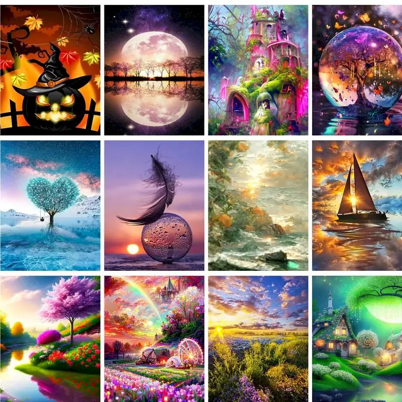 

GATYZTORY Diamond Painting Full Round Diamond Art Sunset Beach Cross Stitch Sets Needlework Embroidery Landscape Wall Decor