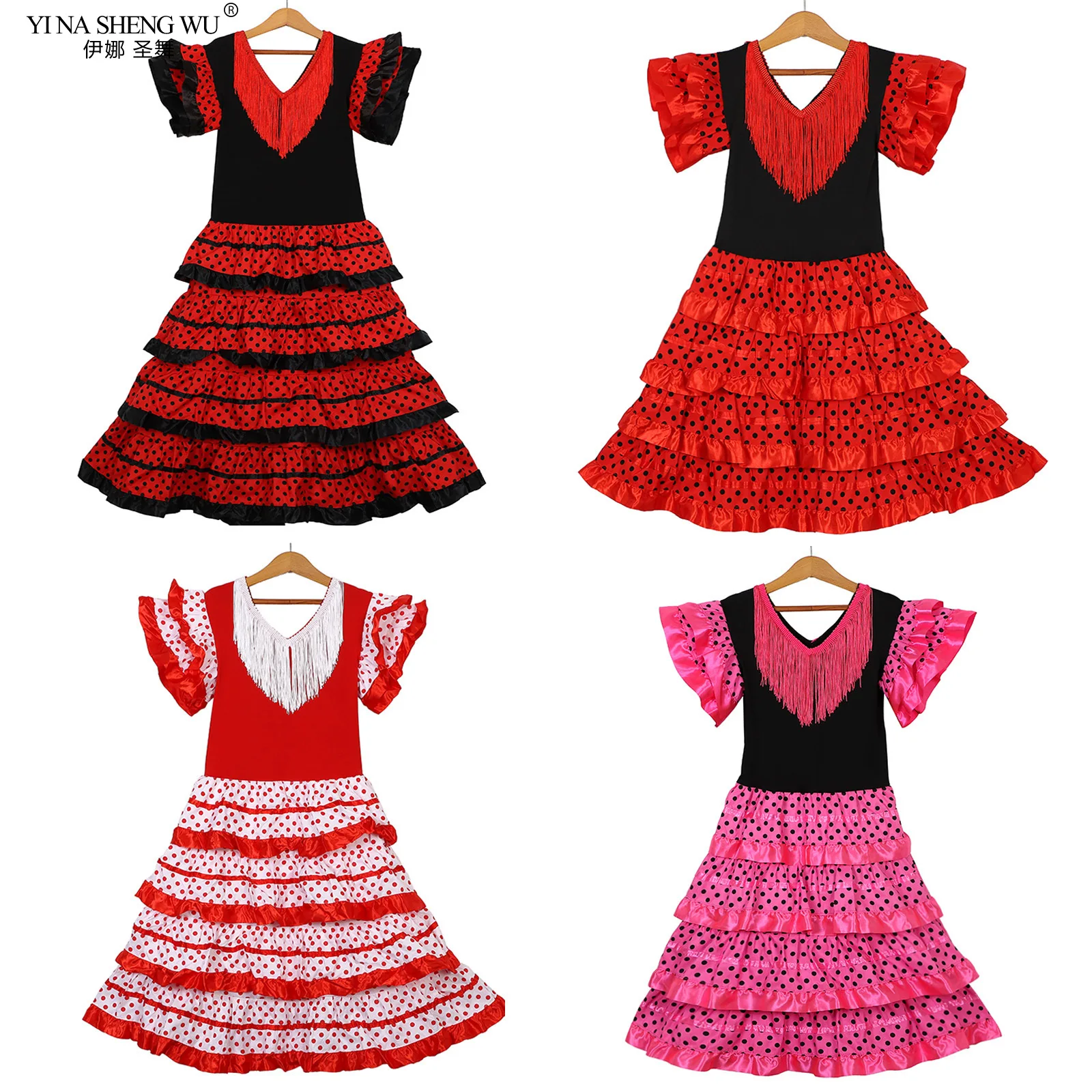 Girls Dress Beautiful Spanish Flamenco Dancer Costume Childrens April Sevilla Performances Dance Outfit Ballet dancing costume
