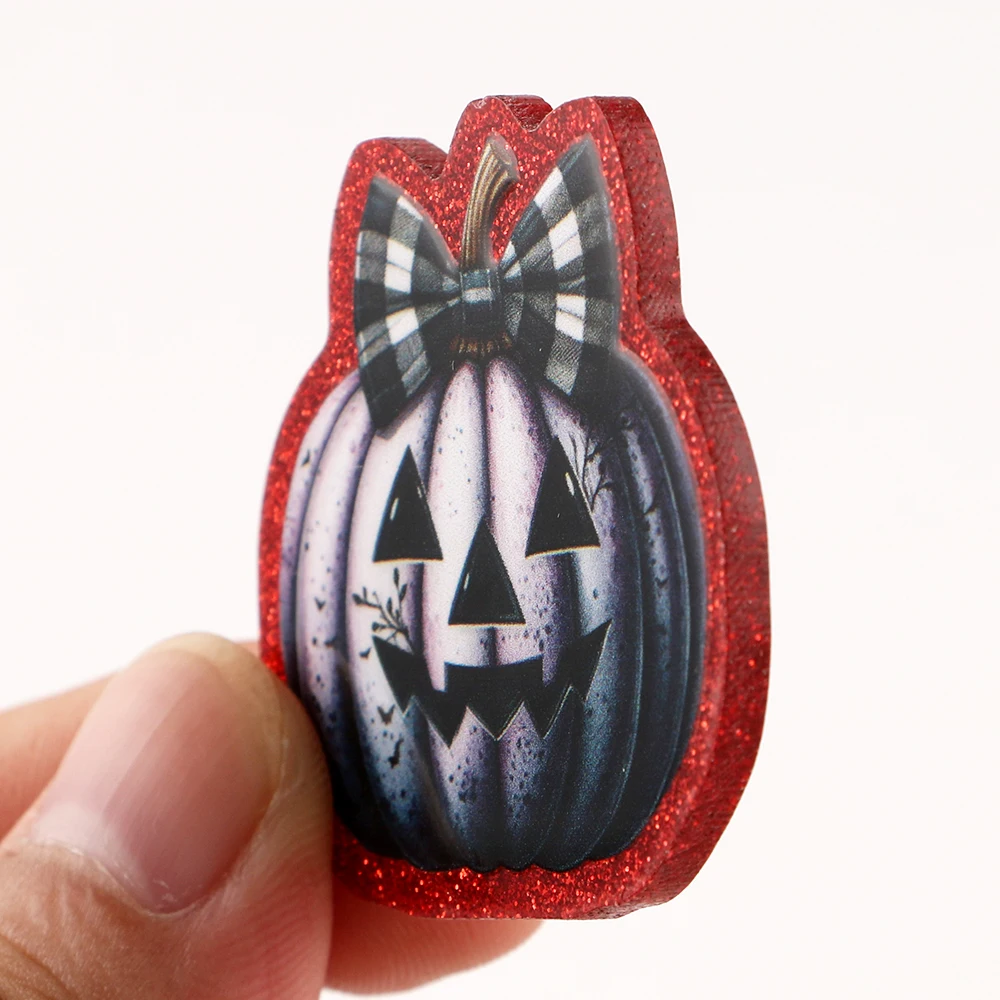 6PCS Resin Planars Small Halloween Pumpkin Smiling Pumpkin Bow Pumpkin Colorful Handmade Accessories DIY for Badge Signboard Bag - view 5