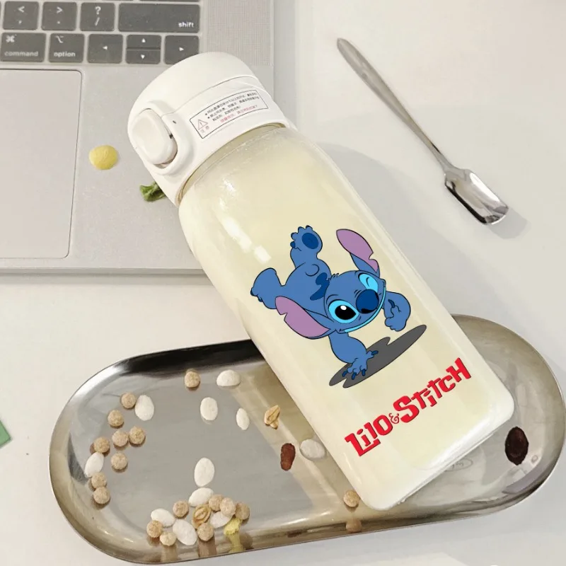 

600ML Disney Stitch Cartoon Children's Water Bottle For Portable Boys Girls Student School Outdoor straw Drinking Water Bottle