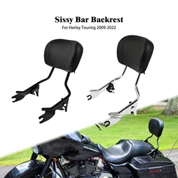 Motorcycle Detachable Sissy Bar Passenger Rear Backrest Pad Black/Chrome For Harley Touring Street Electra Glide Road King 09-22