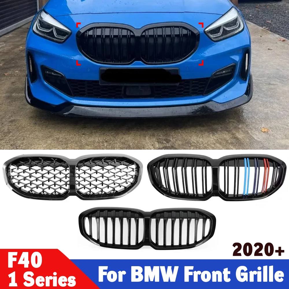 

For BMW 1 Series F40 Grill 2020-2024,Diamond Double Slat Front Bumper Grille Mesh for M135i xDrive 128ti 118i car accessories