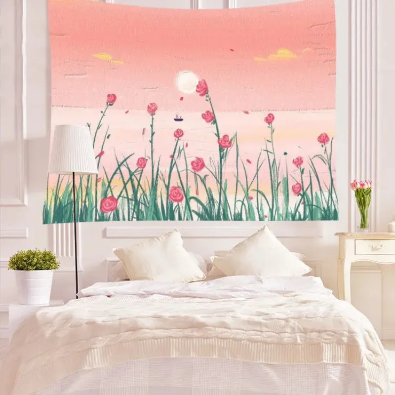 Room Wallpaper Background Cloth Photo Taking Tulip InsBackground DormitoryDecoration Tapestry Decoration  Decor