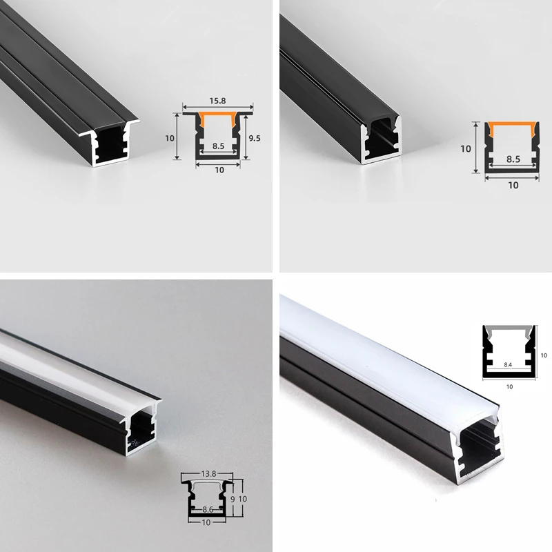 0.5m/1m 10x10mm Black LED Aluminum Profile W Style Channel For 5050 5630 Strip Light Black Milky Cover Cabinet Closet Bar Lamp