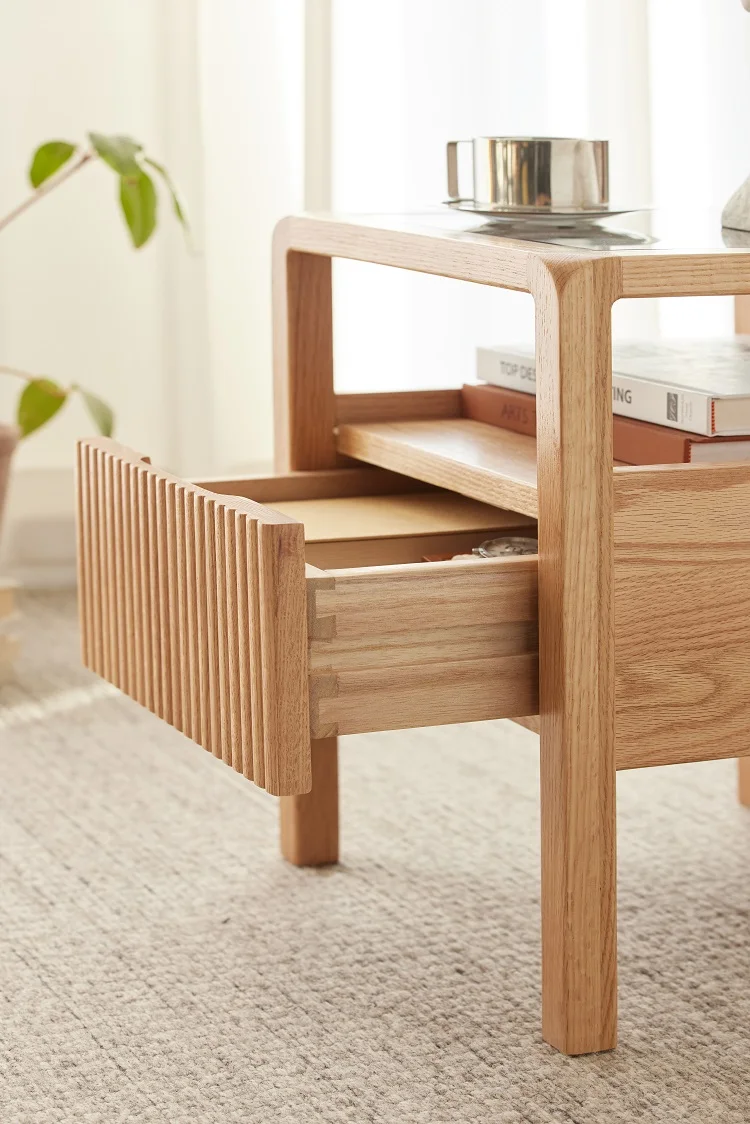 Comodino in vetro per mobili da camera da letto nordici in legno massello