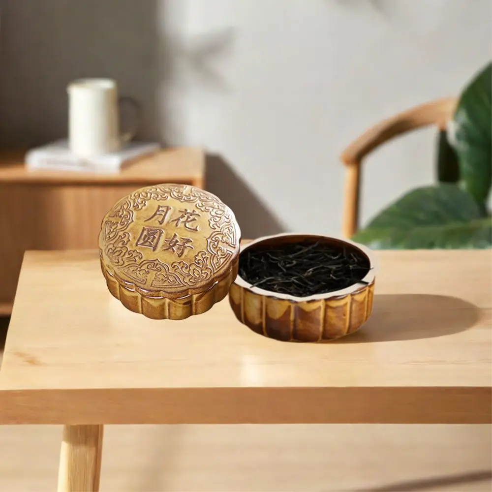 Ceramic Tea Storage Container Round Simulation Mooncake Shape Tea Jar Antique Sealed Small Storage Box Mid-Autumn Festival