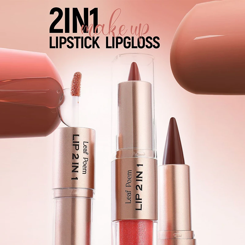 Schwarzbraun konischer Lipliner Konturstift Doppelkopfspiegel Plumping Lip Glaze Kristall Lipgloss Sexy rote Lippen Tönung Make-up