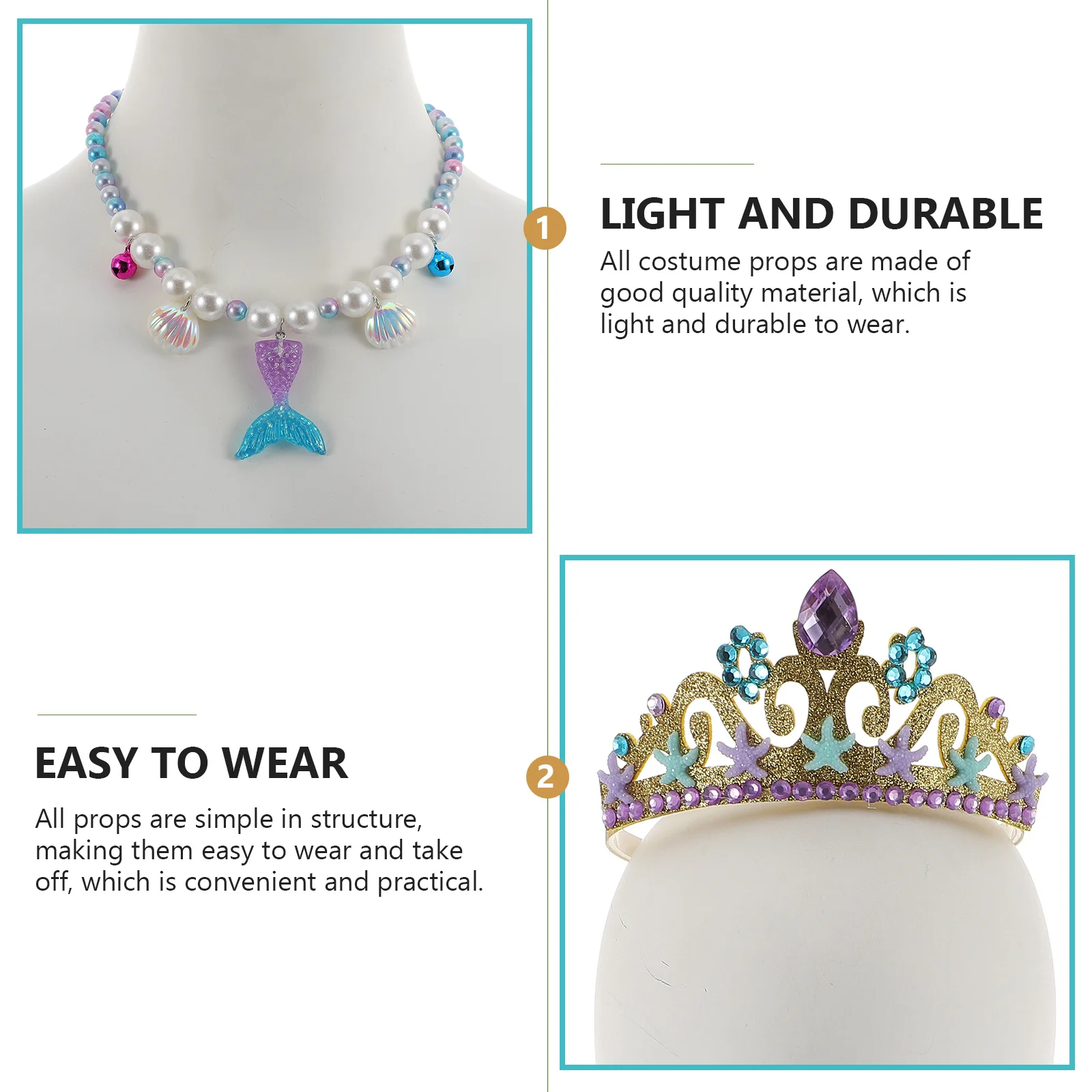 

Mermaid Princess Necklace Jewelry Set Costume Prop Halloween Cosplay Party Accessory Lightweight Durable