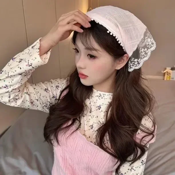 7 styl Słodki kwiat Trójkątny szalik do włosów Kobiety Dziewczyny Kwadratowy szalik Opaska na głowę Koreański francuski Pastoral Nakrycie głowy Letnie koronkowe nakrycie głowy