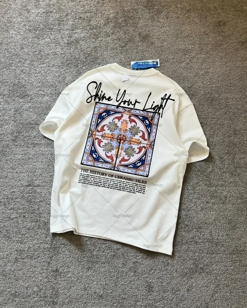 

new American High Street Retro Loose Oversized T-shirt FashionableTrendy Brand Round Neck Short Sleeve Playing Card Printed Top