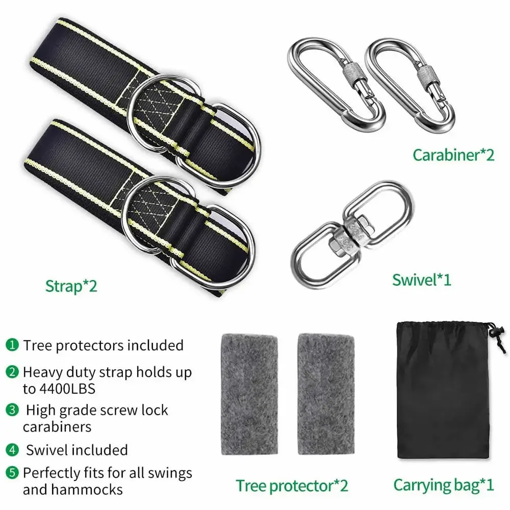 Kit colgante de columpio de árbol de instalación fácil y rápida, correas de columpio, protectores de árbol con mosquetones de bloqueo más seguro,