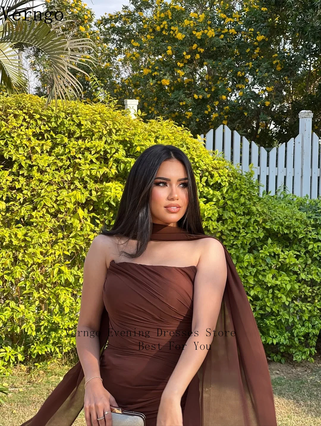 Verngo-vestido de noche de crepé marrón, sirena sin tirantes, vestido para ocasión Formal, elegante plisado, Maxi vestidos de graduación personalizados
