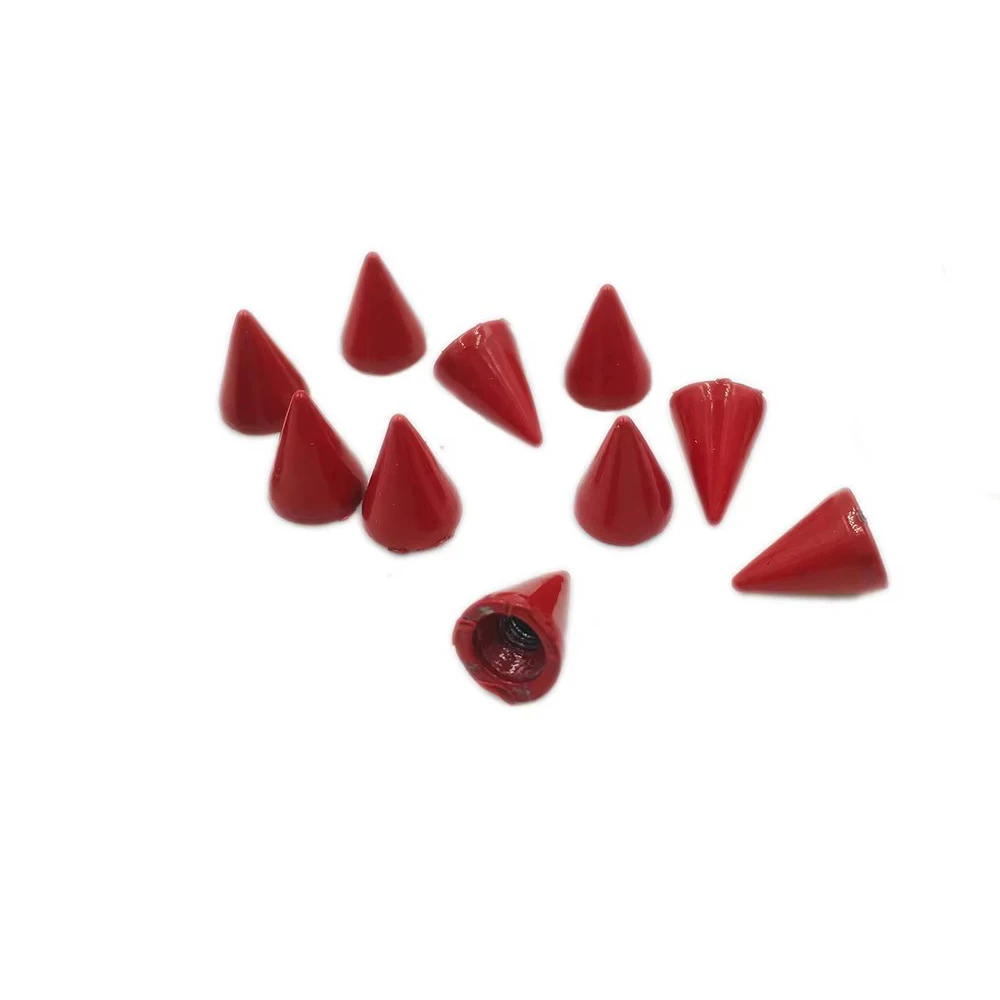 100sets 7x10mm Painted Red Cone Spots Metal Studs Spikes Leathercraft Rivets Punk Spike Clothes Bags Belt Pet Collars