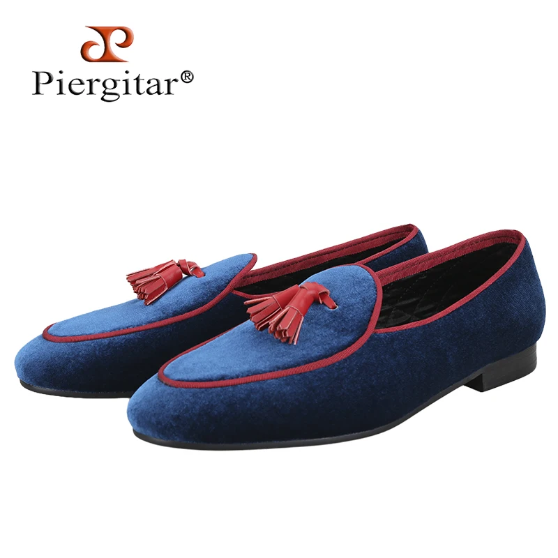 Piergitar Two Colors Top Quality Velvet Men's Loafers British Classic Style Handmade Tassels Slippers For Party And Banquet Wear