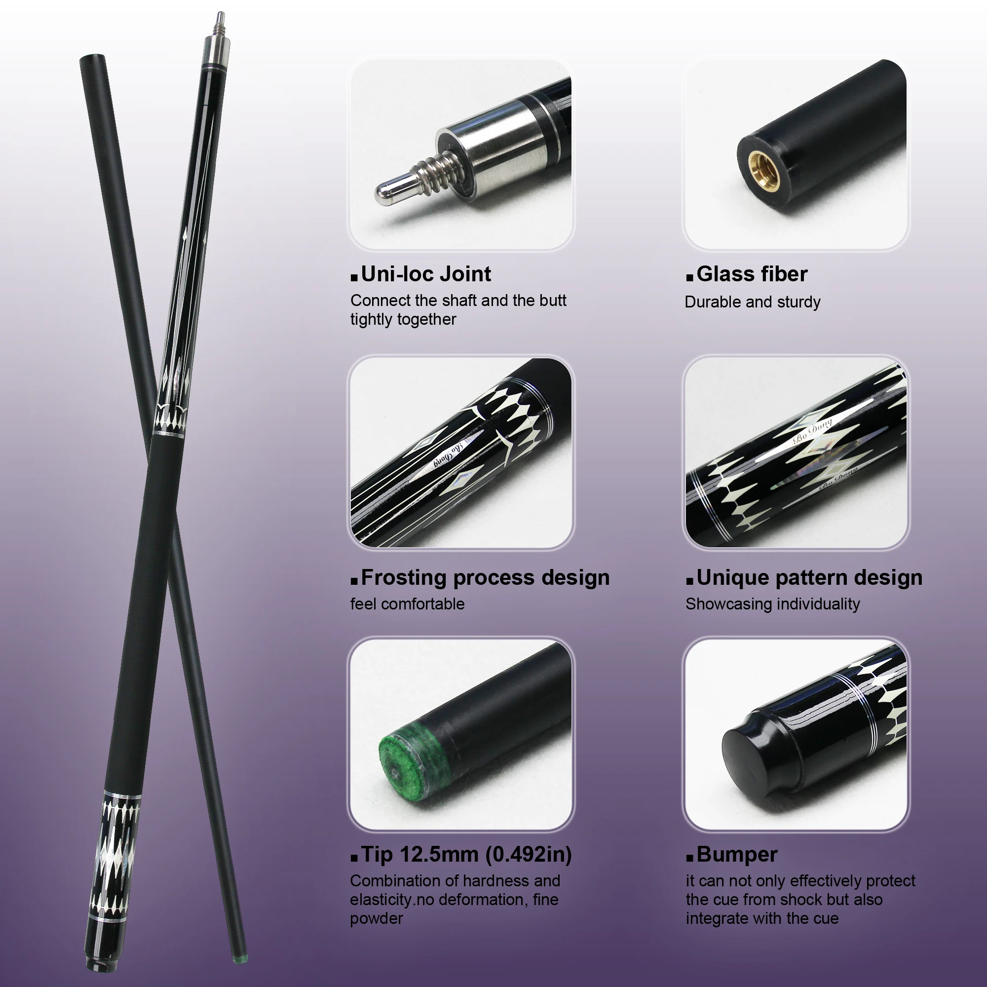 Professional Carbon Pool Cue Stick 1/2 Joint Portable Utility13mm Tip– stability putter shaft for carom cues and 3-cushion