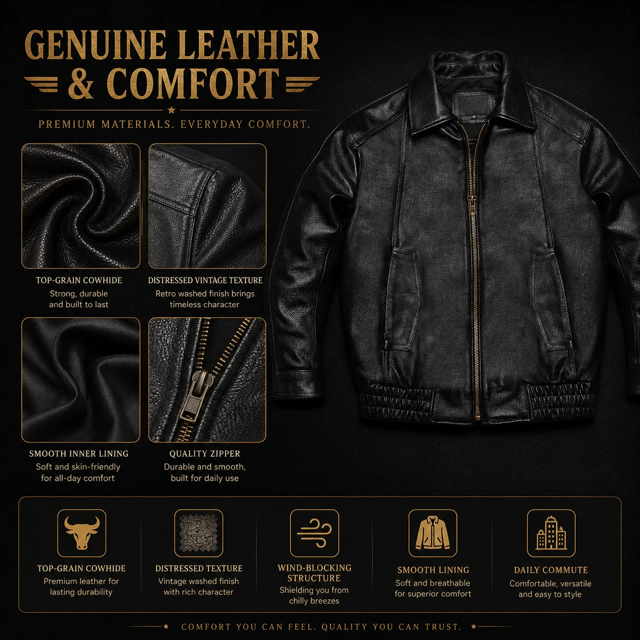 Veste en cuir de vachette vint - Bomber Jacket Men avis et prix