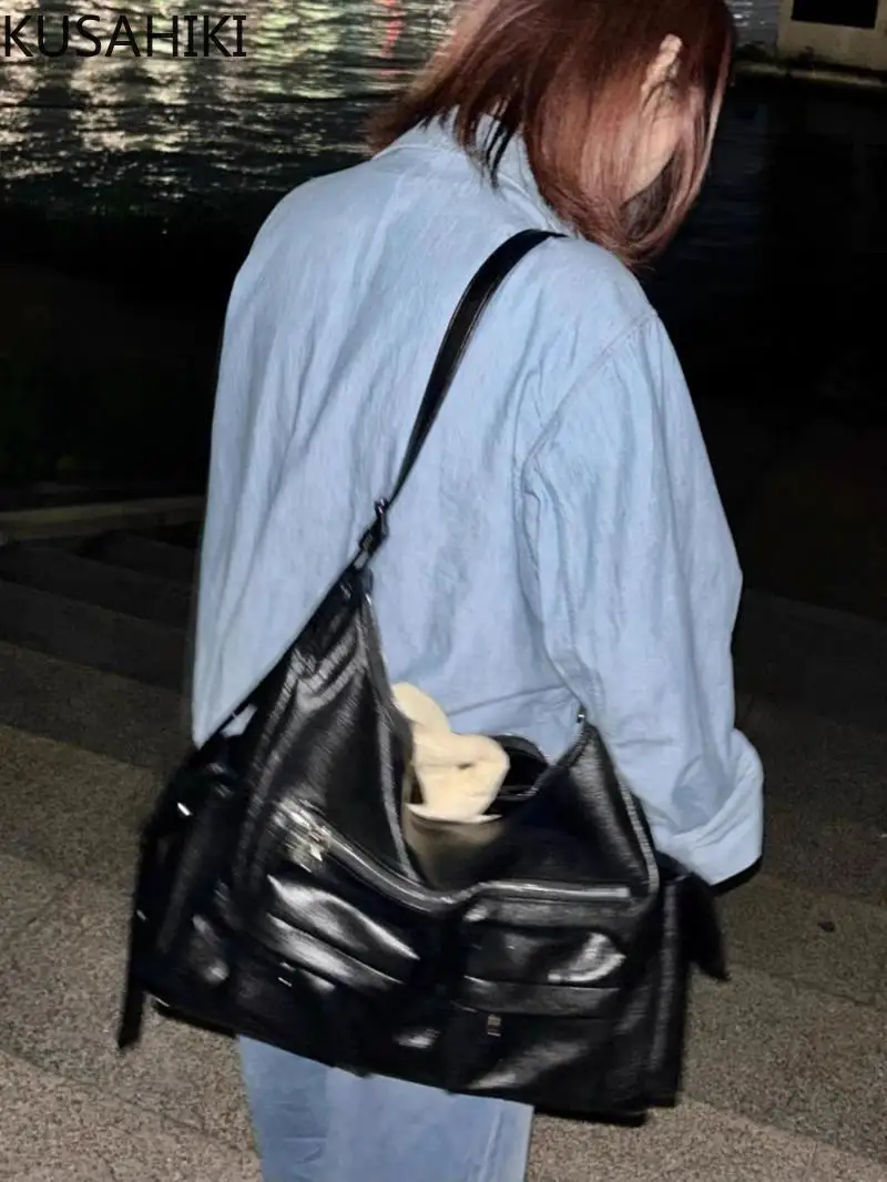 

Miyagawa Korean Niche Design Spicy Girl Style Motorcycle Bag Retro Multi Pocket Commuting Single Shoulder Tote Bags for Women