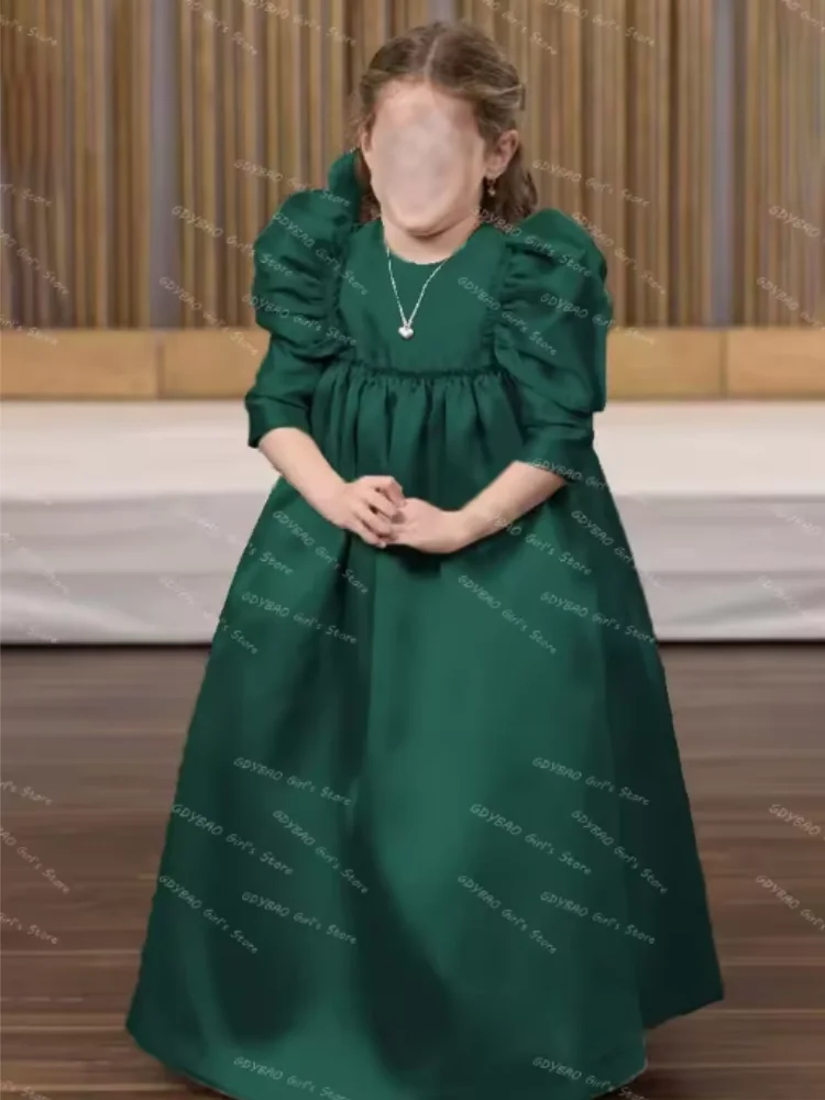 Vestido de novia de niña de flores color champán, vestido de princesa acampanado, vestido de comunión plisado de satén, vestido de fiesta personalizado para niños