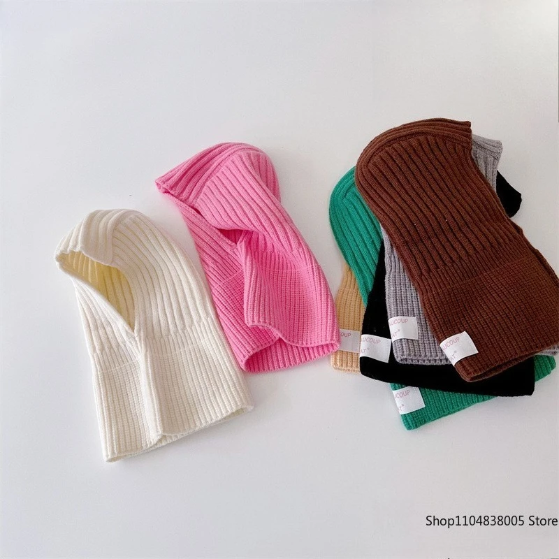 

Детская шапка для мальчиков, вязаная шапка-балаклава в рубчик, От 0 до 6 лет, детская шапка для девочек, теплая однотонная вязаная шапка для девочек