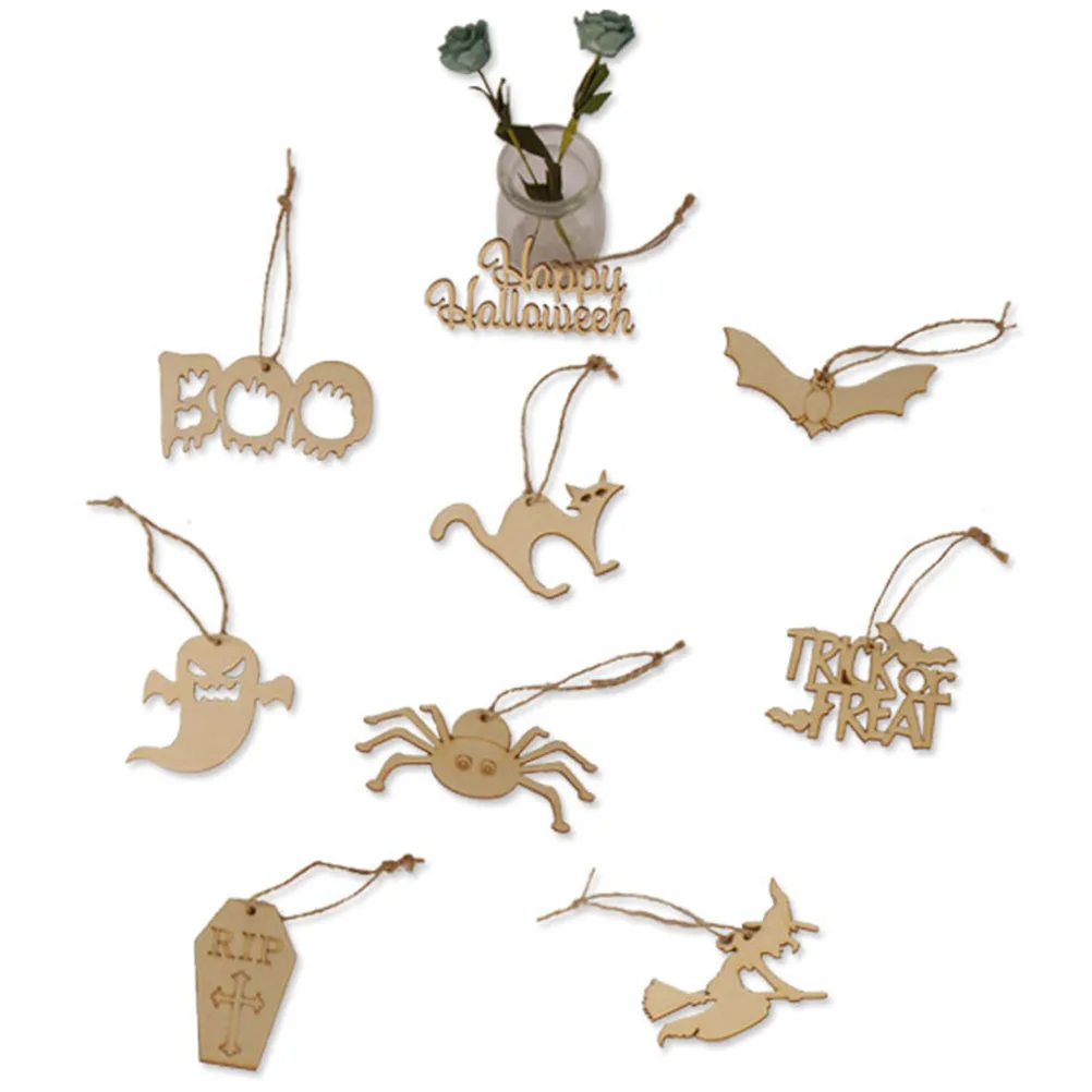 

20pcs Halloween Wooden Slices Unpainted Natural Wood Chips Diy Crafts Decorations Spider Pendant Party Hanging Ornament Ghost
