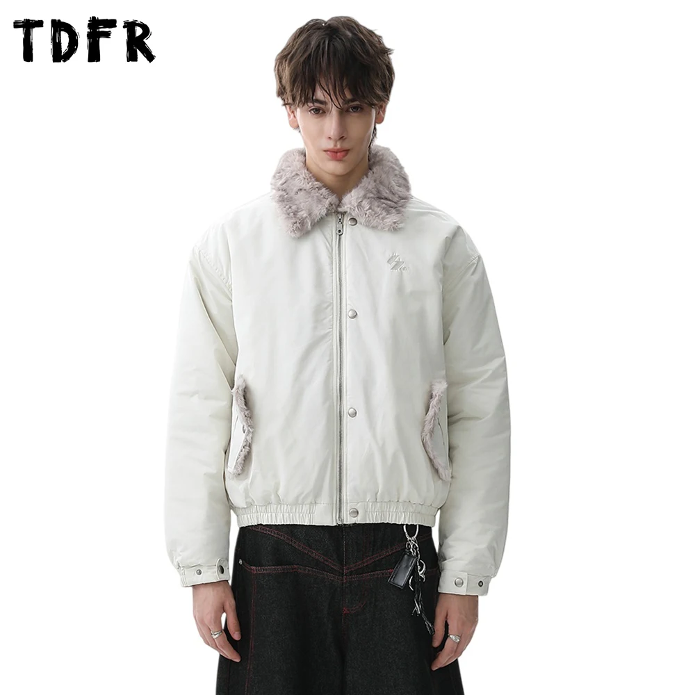 

Spliced Lapel Quilted Jacket Mens Button Decoration Embroidery Retro Casual Winter Thick Long Sleeve Loose Outerwear Man