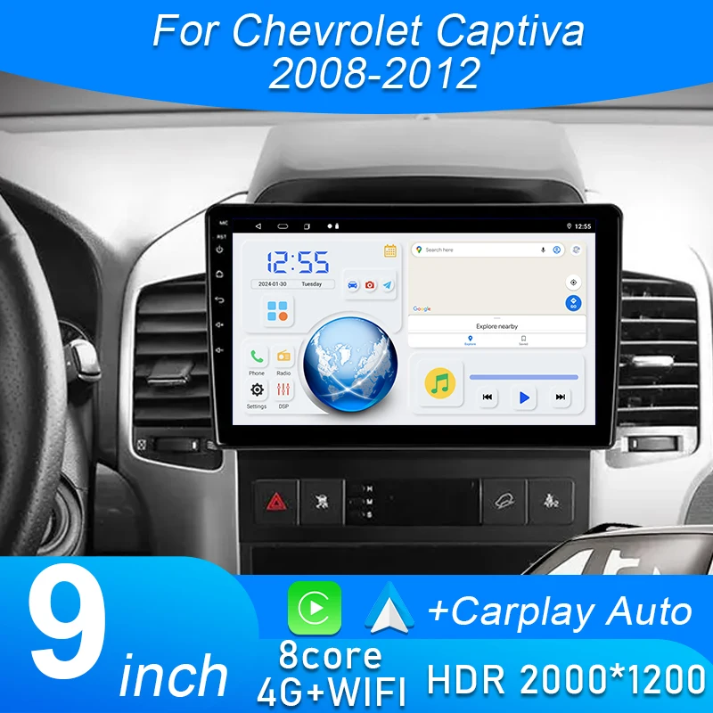 

Android 15 Auto Carplay For Chevrolet Captiva 2008-2012 Car Multimedia Player 5G Wifi GPS Bluetooth Touch Screen Screen Display