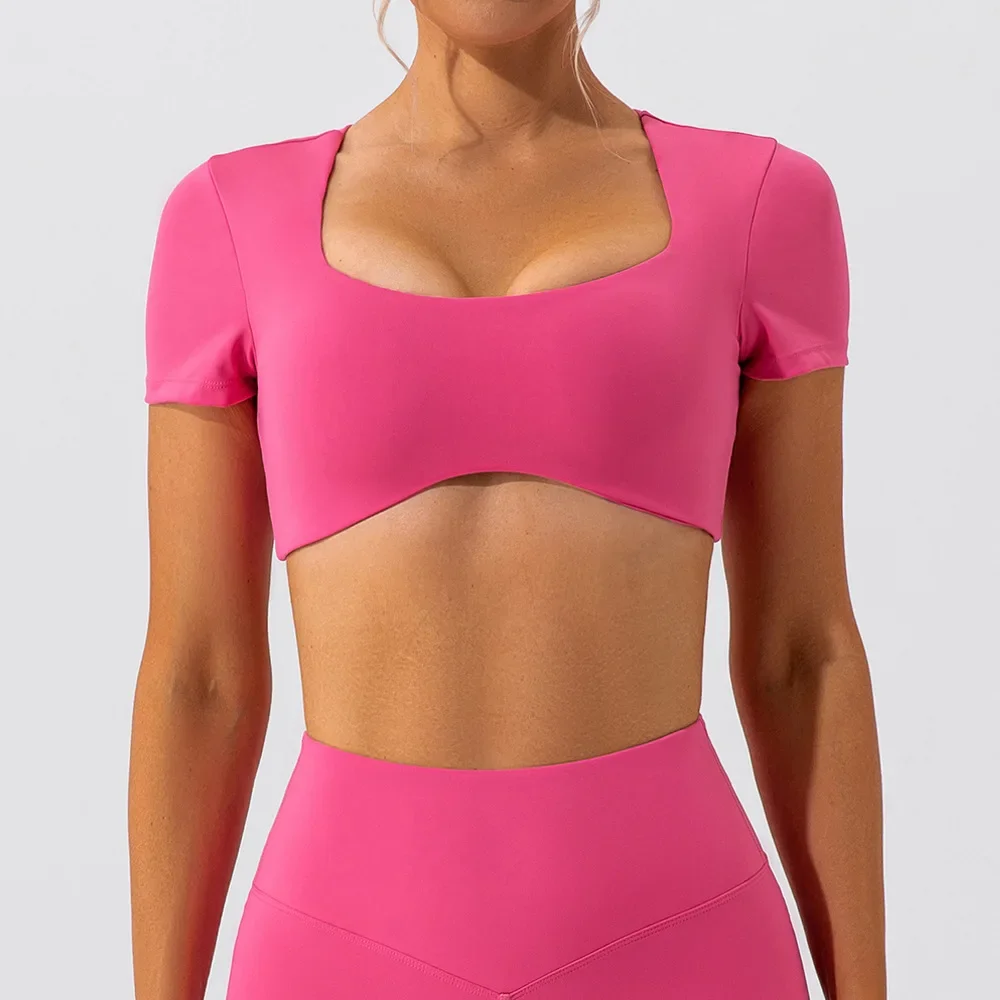 SHINBENE Navel-exposed Running Sports Tops for Women Quick-drying Nude Fitness Short-sleeved T-shirt image 2
