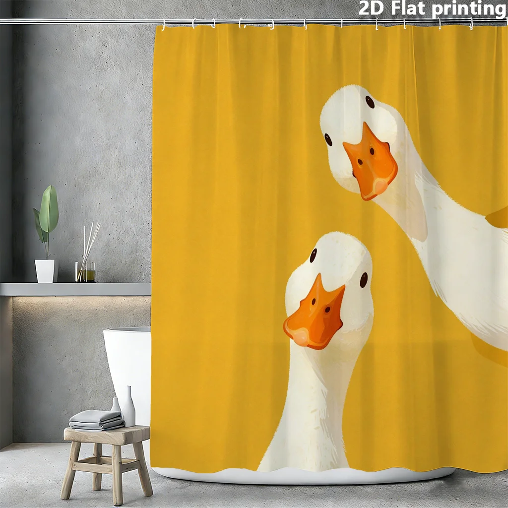 

Забавная занавеска для душа с милой парой уток, водонепроницаемая, легко моющаяся, с защитой от посторонних глаз, с принтом на желтом фоне, с мультяшным дизайном животных
