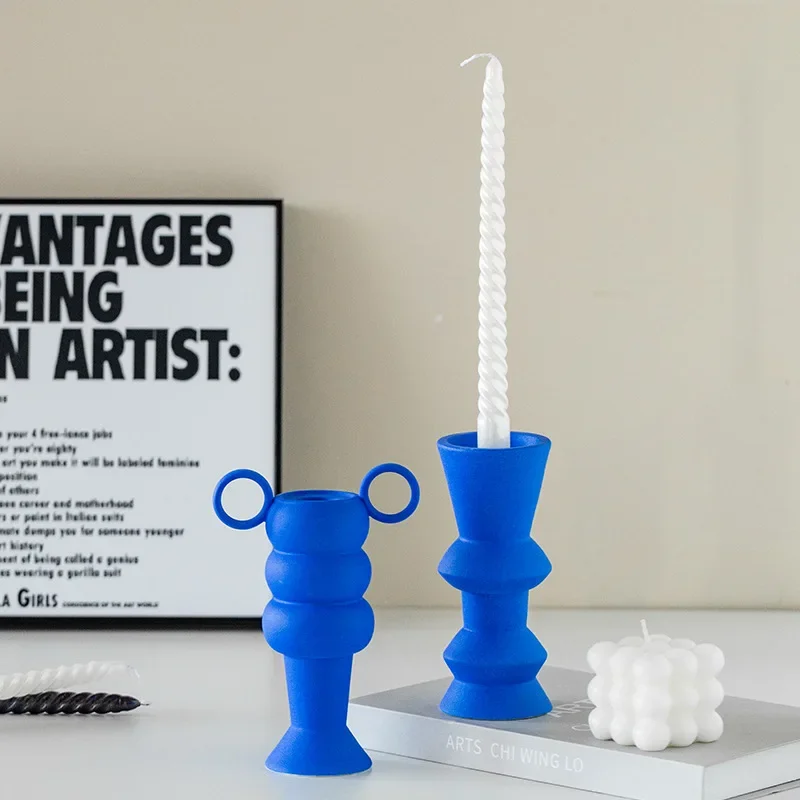 

16wwCeramic Candlestick Retro Handle Candle Holder Handmade Candle Base Desktop Storage Container Stick Holder Wedding Decoratio