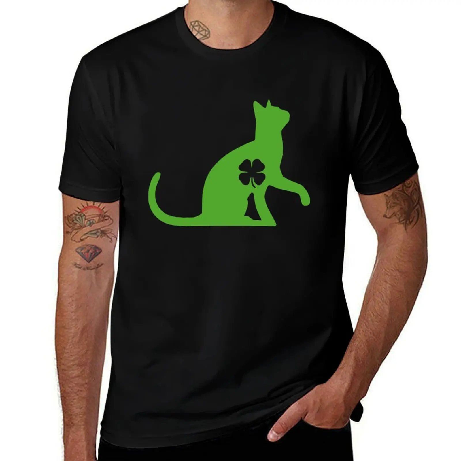 

Irish t Cat T-Shirt casual Shamrock printed shirts t man Cat Funny Day Patricks St Vintage man for shirt Lucky