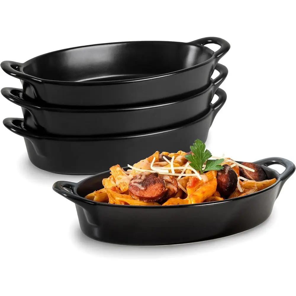 Platos Ovalados para Gratinar, Aptos para Horno y Microondas, Juego de 4 Piezas Juego de recipientes resistentes al calor con asas o para servir, tamaño pequeño