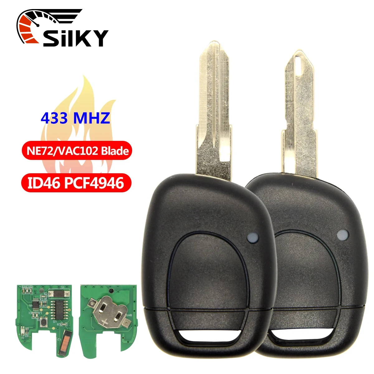 

SilKY Remote Key For Renault Clio Master Twingo Kangoo Fob 1 Button NE73 VAC102 Blade ID46 PCF7946 Chip 433Mhz