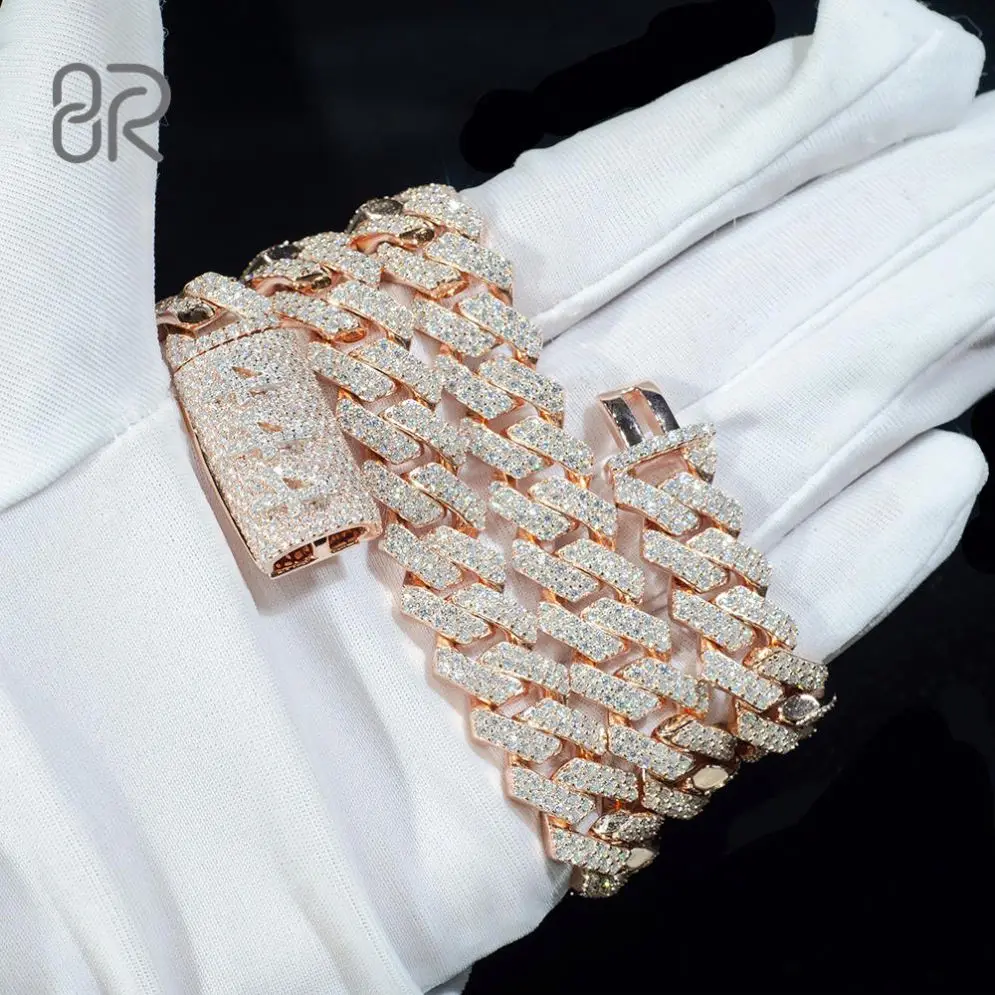 10mm Iced Out VVS Moissanite Cuban Necklace Stock Bling 925 Silver Moissanite Diamond Cuban Link Chain Hip Hop Men Jewelry Chain