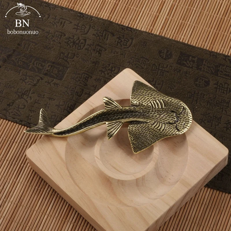 Solid Brass Bowmouth Guitarfish Figurines Vintage Sea Animal Small Statue Desktop Ornaments Office Decorations Crafts gifts
