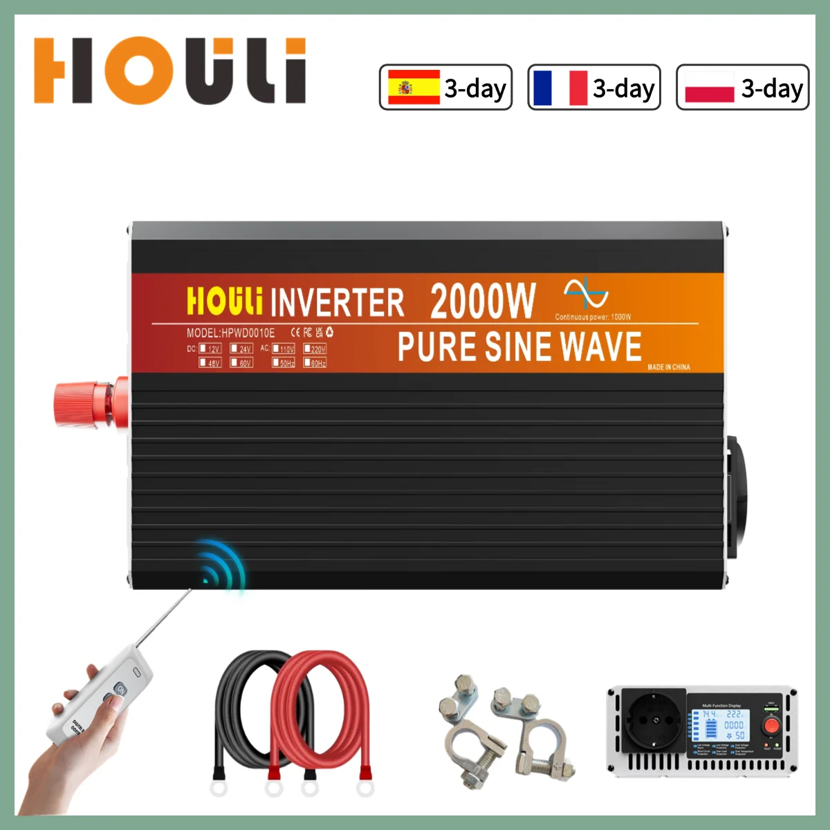 HOULI Solar inverters pure sine dc dc converter wave 3000w 4000w 5000w 6000w 50hz EU SOCKETS LCD with remote controls