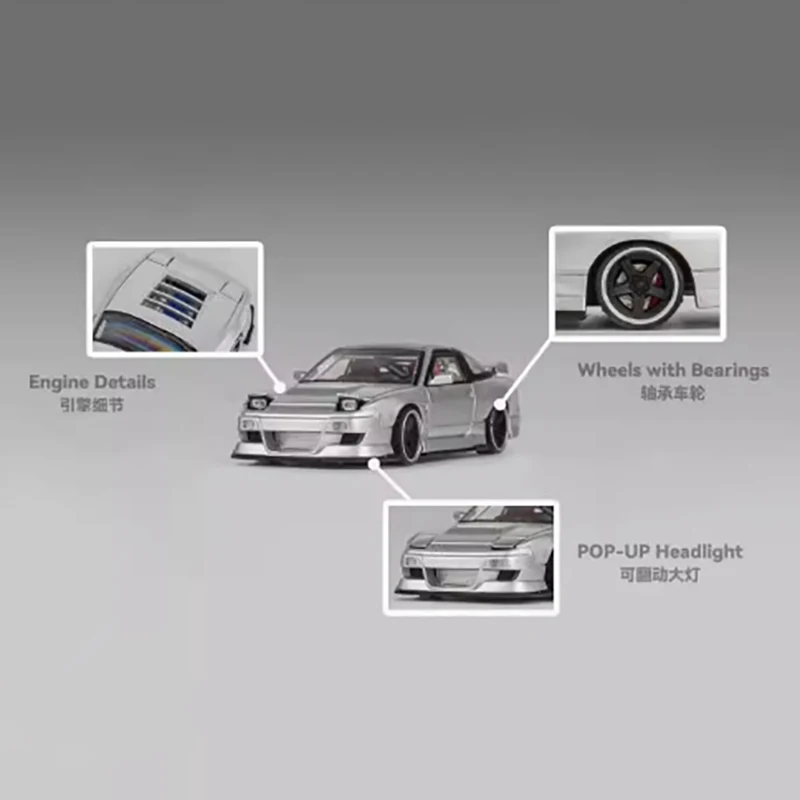 Modelo de coche de aleación de simulación de espíritu 180SX, escala Original 1:64, pantalla estática, juguete coleccionable, regalo, decoración de recuerdo